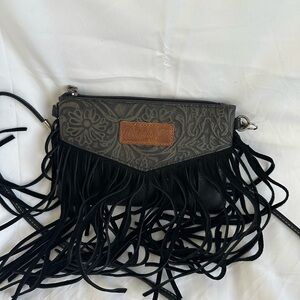Wrangler Black and Gray Fringe Clutch